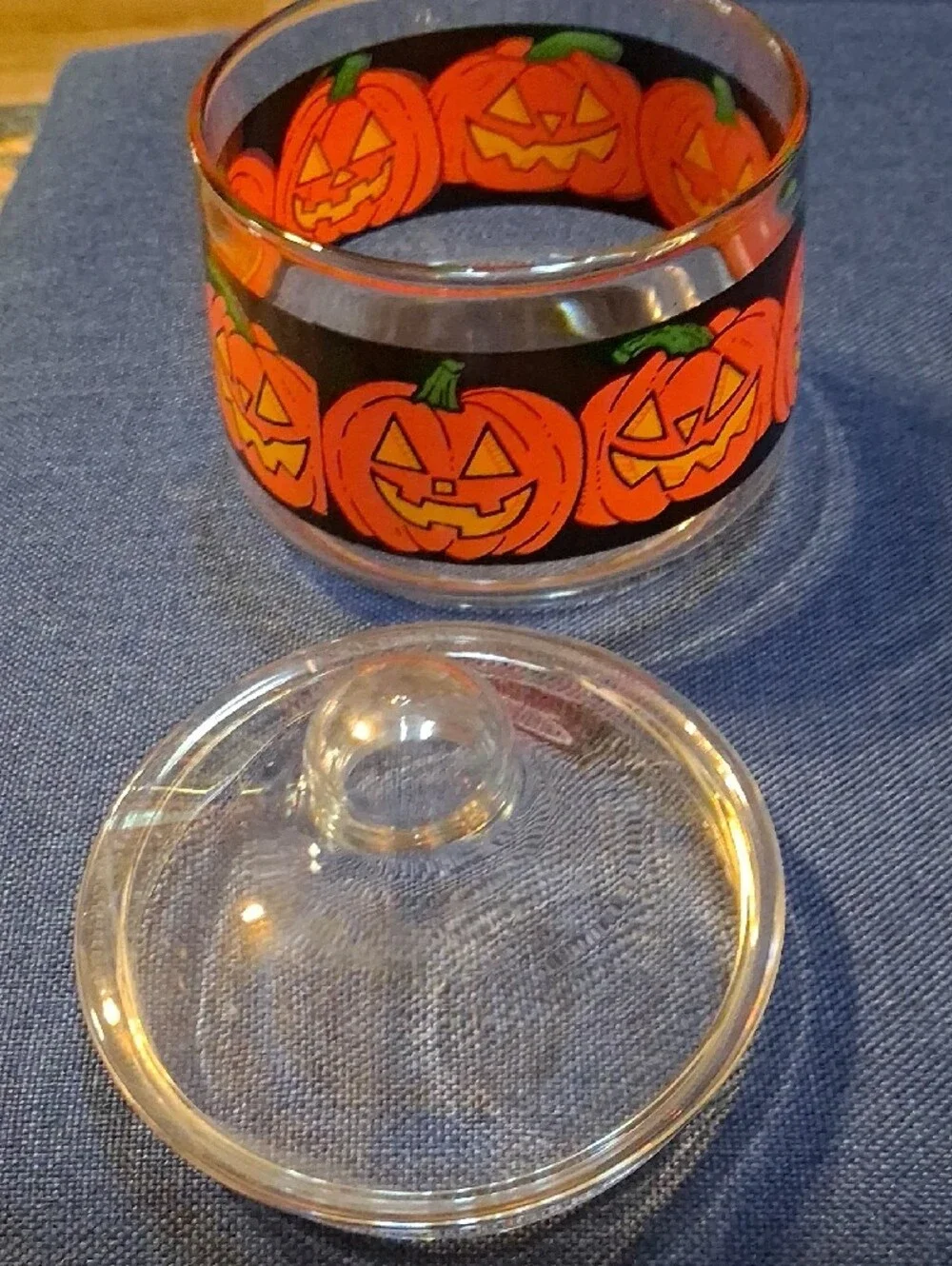 Vintage Orange Jack-O'-Lantern Glass Candy Jar